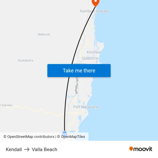 Kendall to Valla Beach map