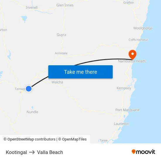 Kootingal to Valla Beach map