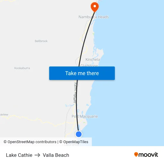 Lake Cathie to Valla Beach map