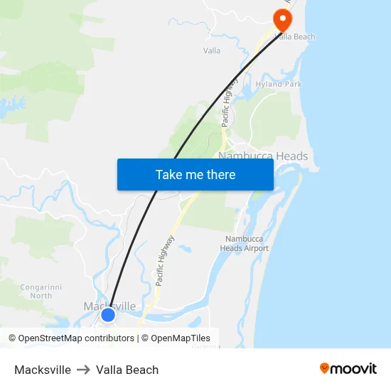 Macksville to Valla Beach map