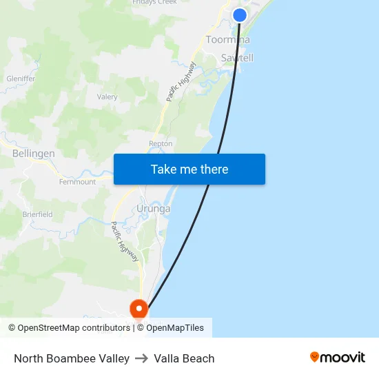 North Boambee Valley to Valla Beach map