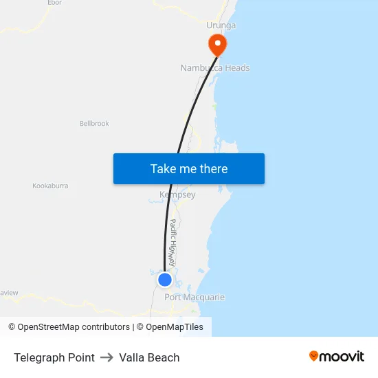 Telegraph Point to Valla Beach map
