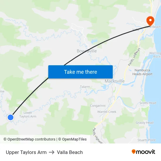 Upper Taylors Arm to Valla Beach map