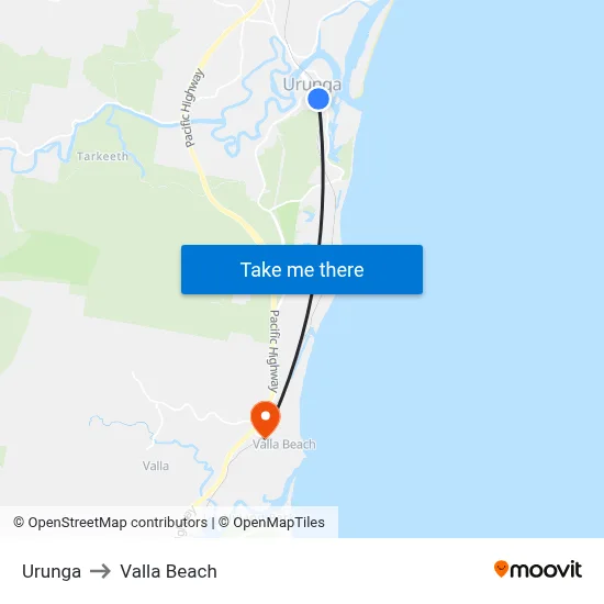 Urunga to Valla Beach map