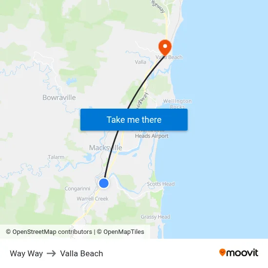 Way Way to Valla Beach map