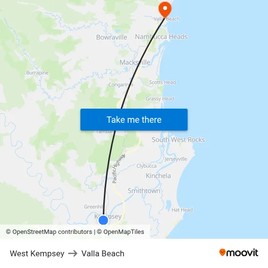 West Kempsey to Valla Beach map