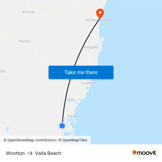 Wootton to Valla Beach map