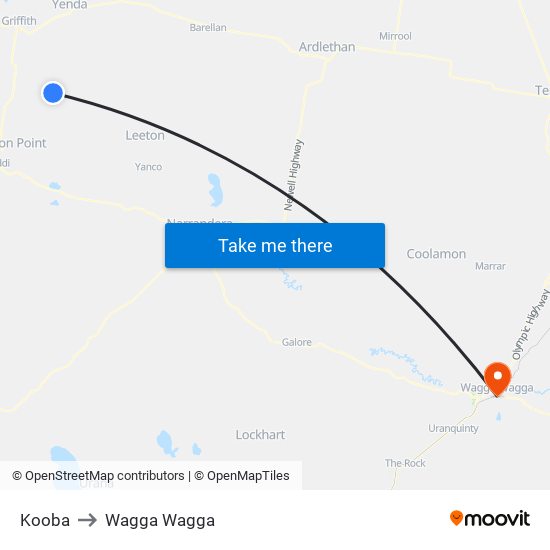 Kooba to Wagga Wagga map