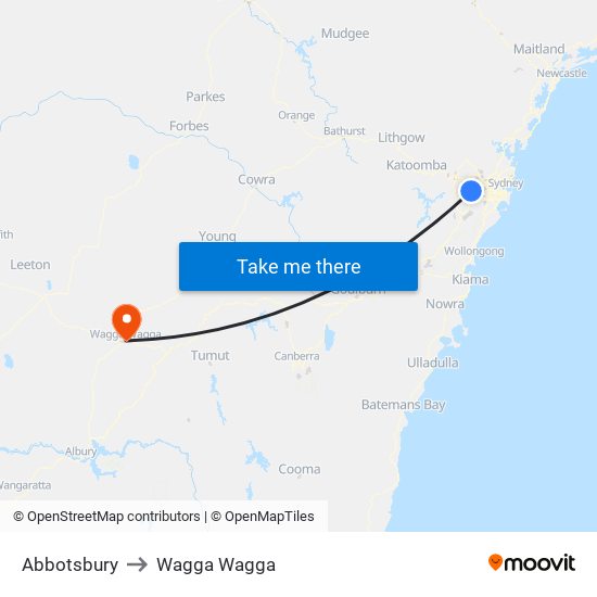 Abbotsbury to Wagga Wagga map