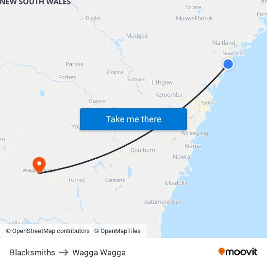 Blacksmiths to Wagga Wagga map