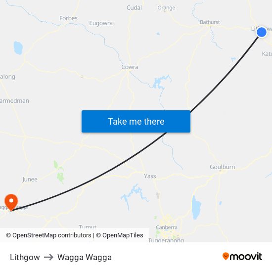 Lithgow to Wagga Wagga map