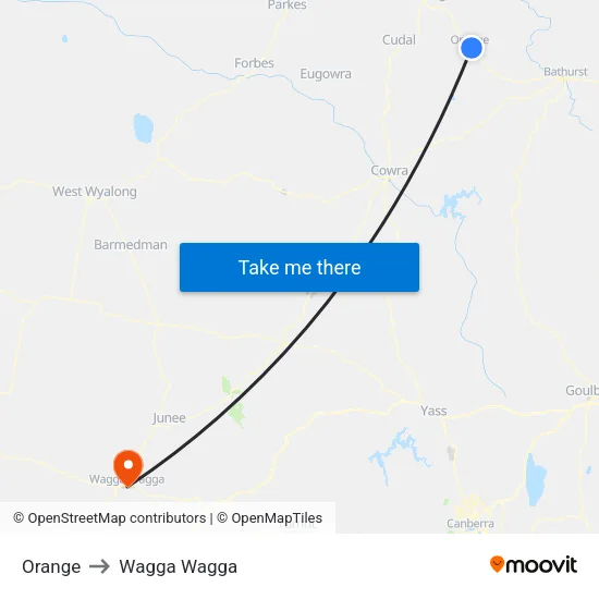 Orange to Wagga Wagga map