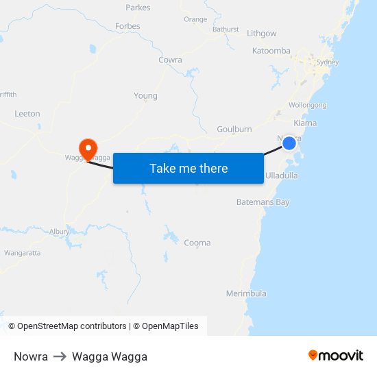 Nowra to Wagga Wagga map