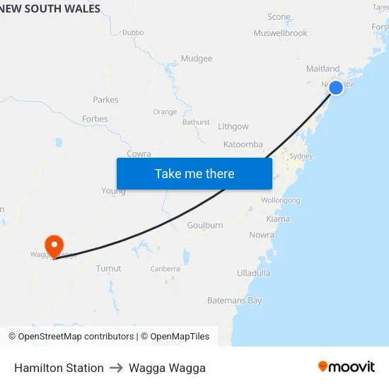 Hamilton Station to Wagga Wagga map