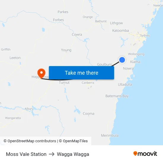 Moss Vale Station to Wagga Wagga map