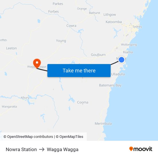 Bomaderry (Nowra) Station to Wagga Wagga map