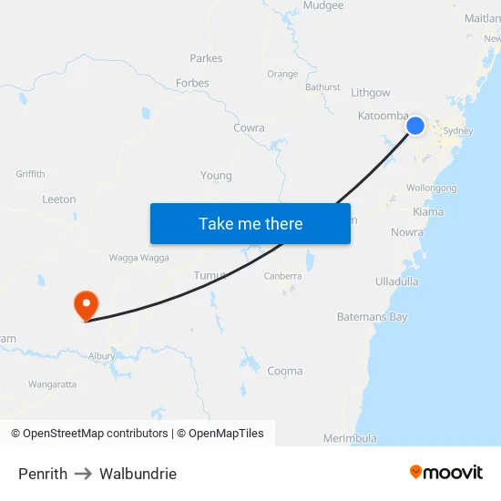 Penrith to Walbundrie map
