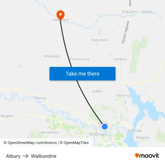 Albury to Walbundrie map