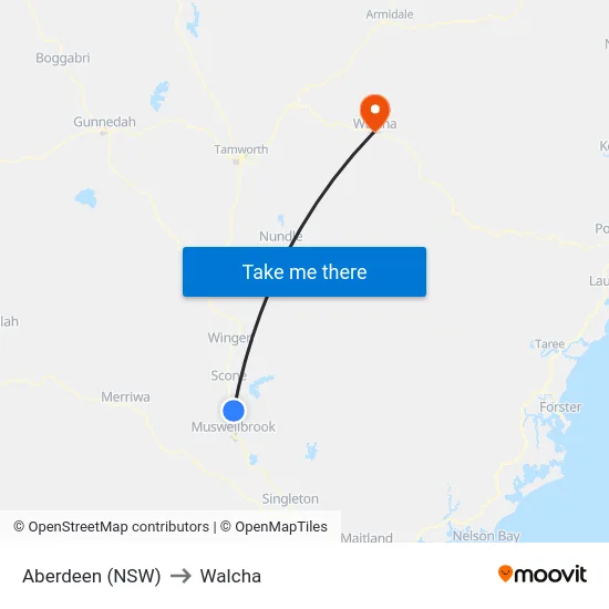 Aberdeen (NSW) to Walcha map