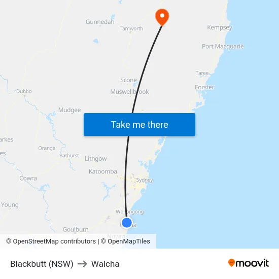 Blackbutt (NSW) to Walcha map