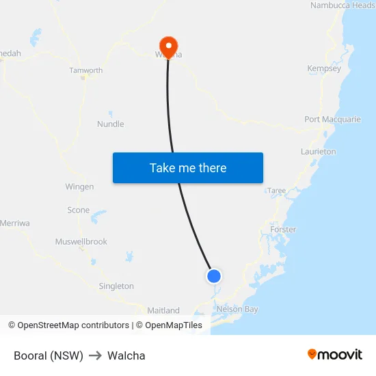 Booral (NSW) to Walcha map