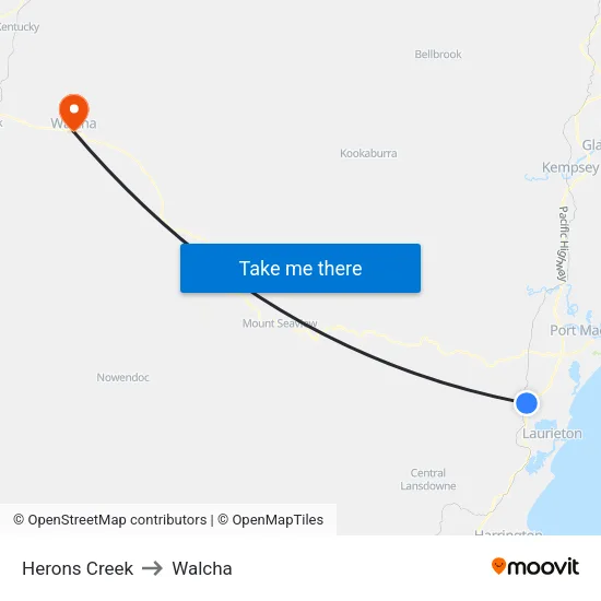 Herons Creek to Walcha map