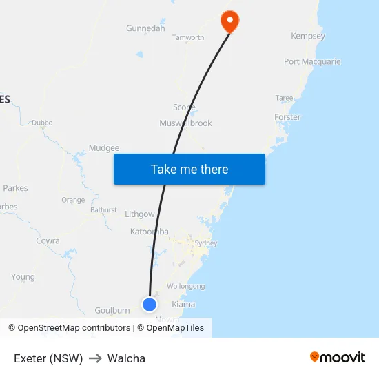 Exeter (NSW) to Walcha map