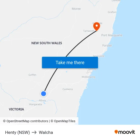 Henty (NSW) to Walcha map