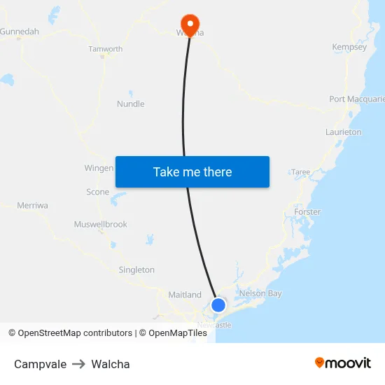 Campvale to Walcha map