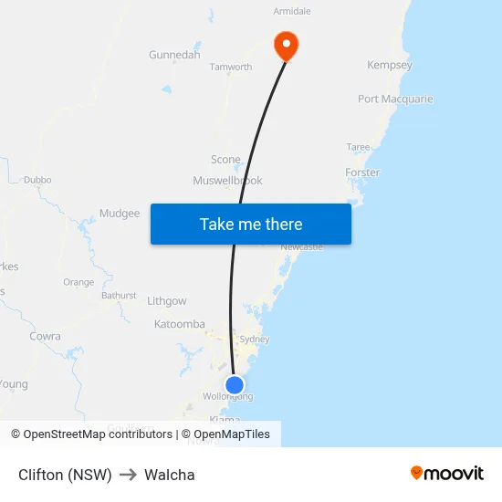 Clifton (NSW) to Walcha map