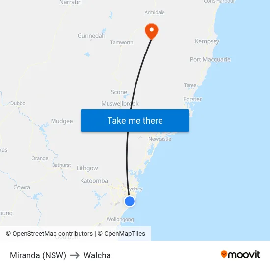 Miranda (NSW) to Walcha map