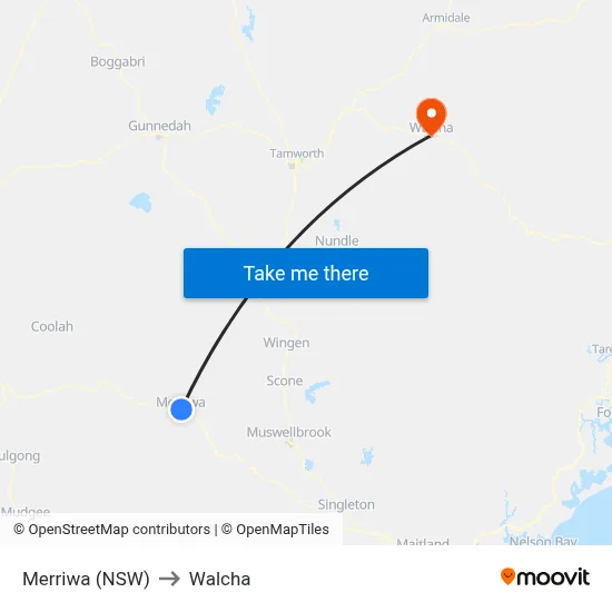 Merriwa (NSW) to Walcha map