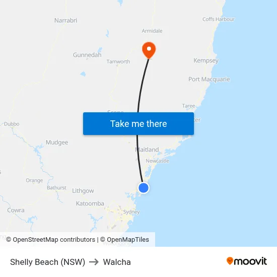 Shelly Beach (NSW) to Walcha map