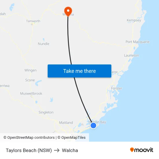 Taylors Beach (NSW) to Walcha map