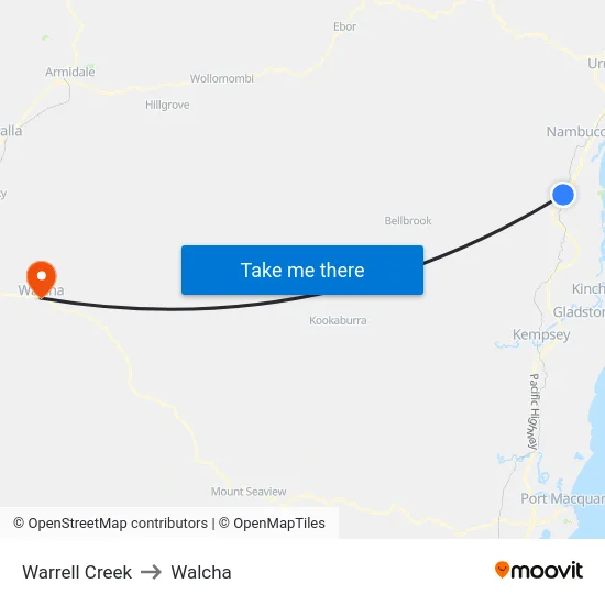 Warrell Creek to Walcha map