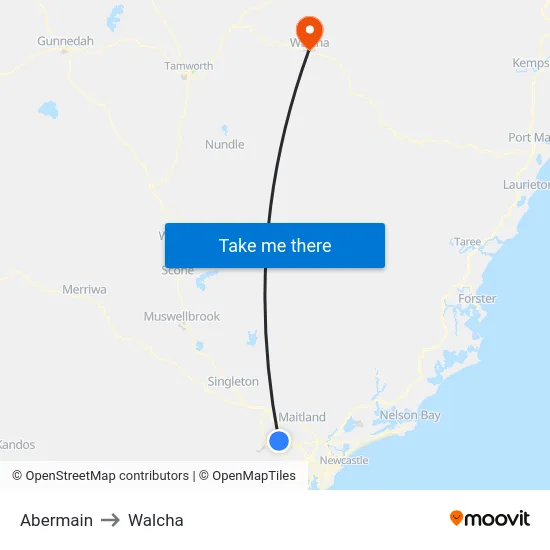 Abermain to Walcha map