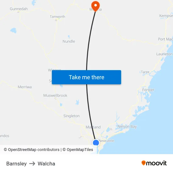 Barnsley to Walcha map