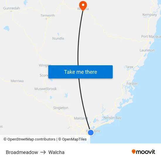 Broadmeadow to Walcha map