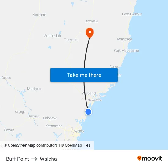 Buff Point to Walcha map