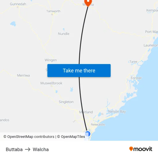 Buttaba to Walcha map