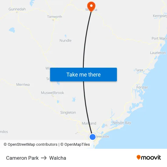 Cameron Park to Walcha map