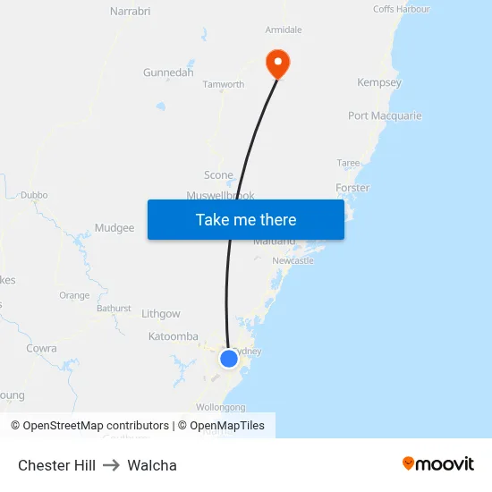Chester Hill to Walcha map