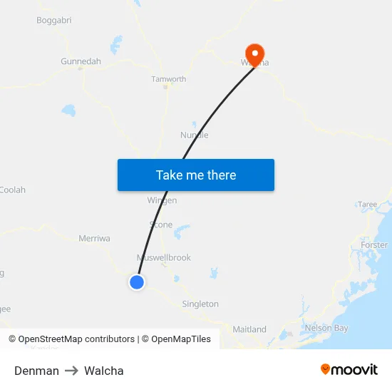 Denman to Walcha map