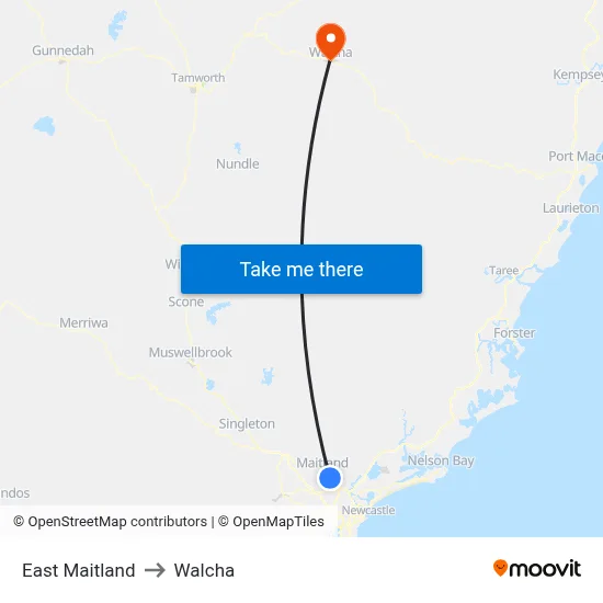 East Maitland to Walcha map