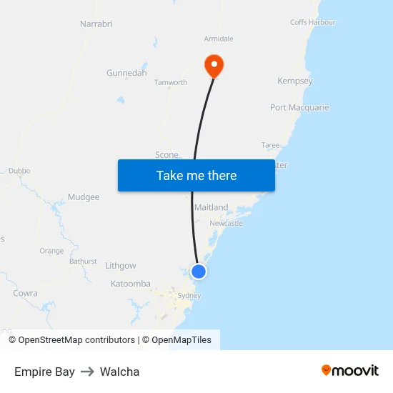 Empire Bay to Walcha map