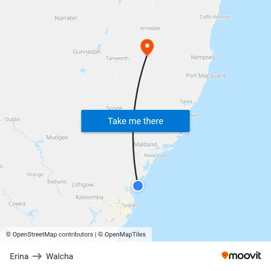 Erina to Walcha map