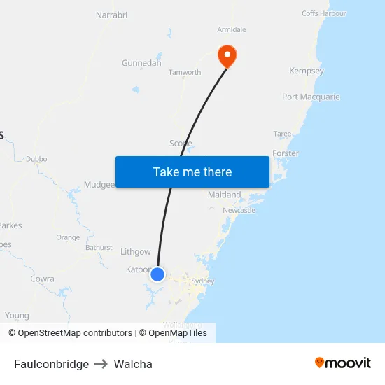 Faulconbridge to Walcha map