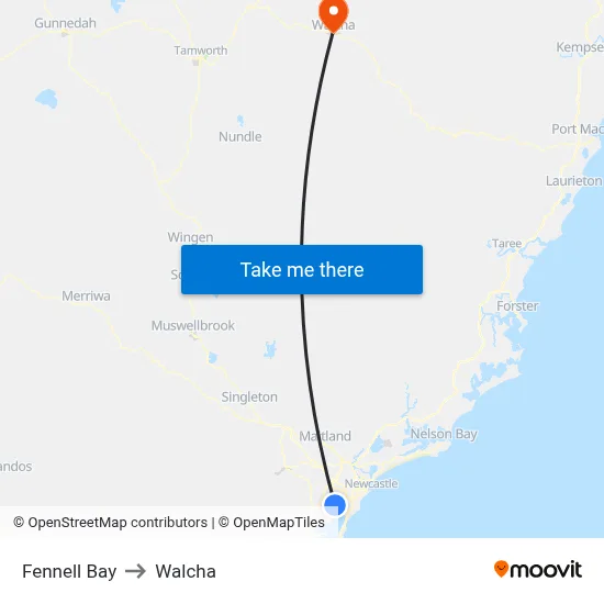Fennell Bay to Walcha map