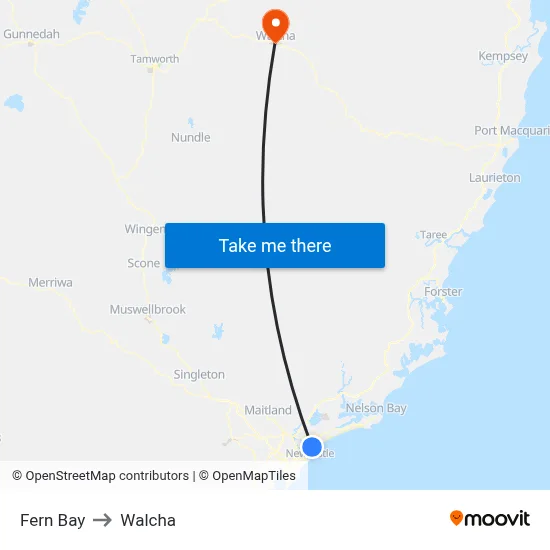 Fern Bay to Walcha map