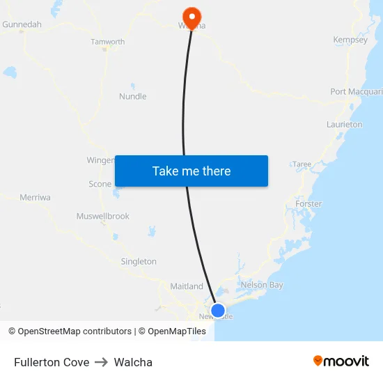 Fullerton Cove to Walcha map
